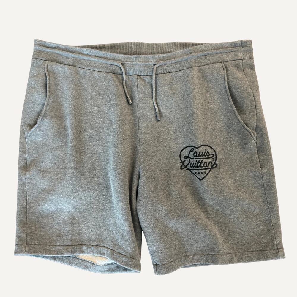 Louis Vuitton x Nigo Printed Heart Sweatshorts Light Grey Drawstring Size XL Men
